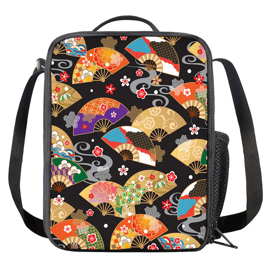 Japanese Hand Fan Pattern Print Crossbody Lunch Bag