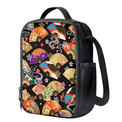 Japanese Hand Fan Pattern Print Crossbody Lunch Bag