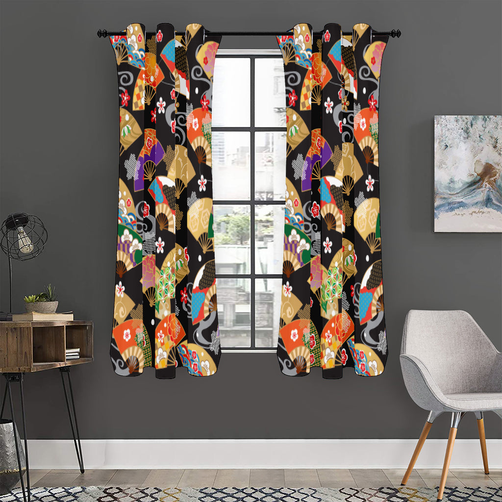 Japanese Hand Fan Pattern Print Curtain