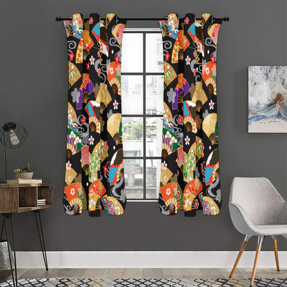 Japanese Hand Fan Pattern Print Curtain