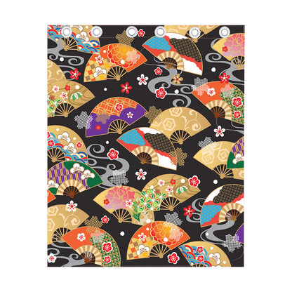 Japanese Hand Fan Pattern Print Curtain