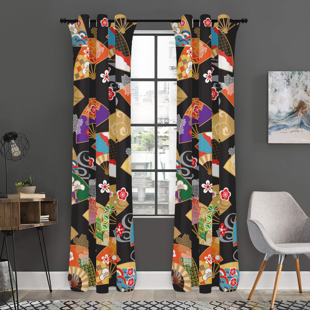 Japanese Hand Fan Pattern Print Curtain