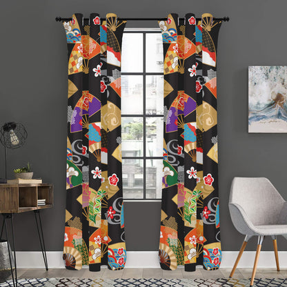 Japanese Hand Fan Pattern Print Curtain