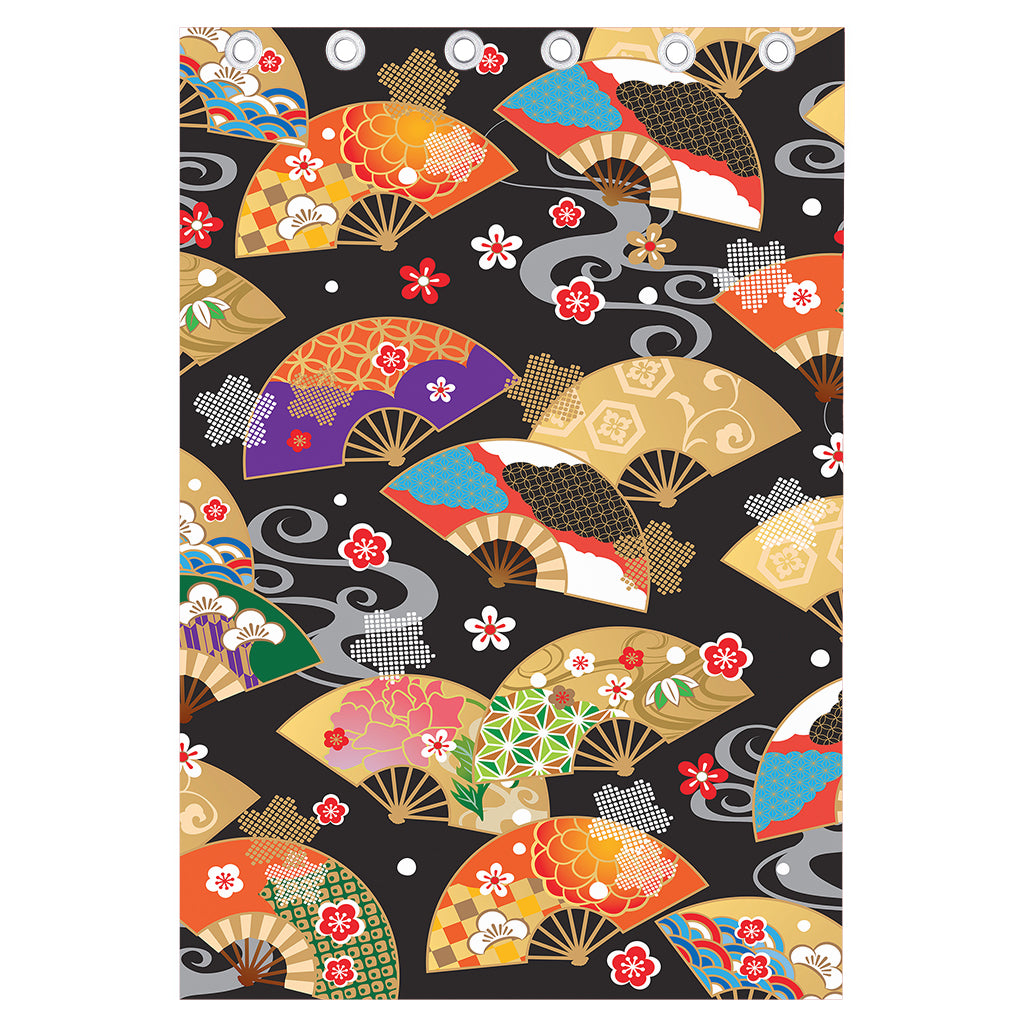 Japanese Hand Fan Pattern Print Curtain