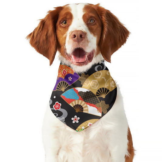 Japanese Hand Fan Pattern Print Dog Bandana