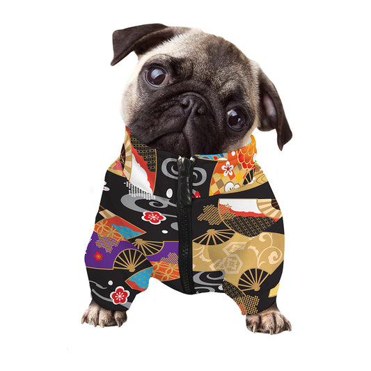 Japanese Hand Fan Pattern Print Dog Zip Up Jacket