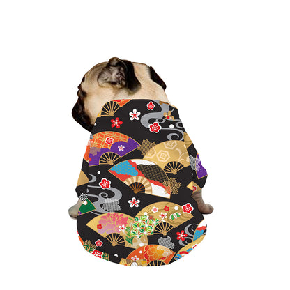 Japanese Hand Fan Pattern Print Dog Zip Up Jacket