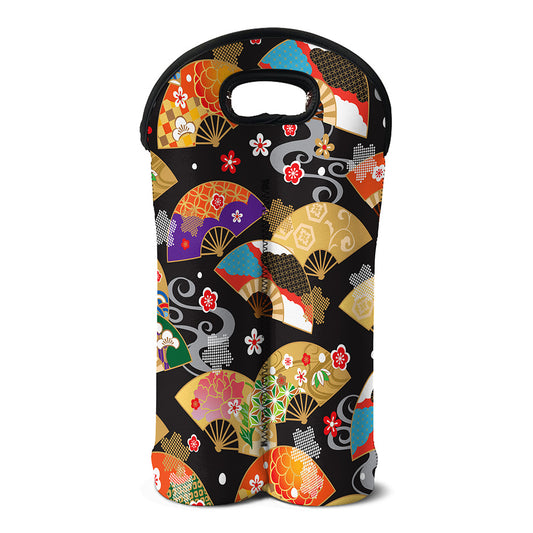 Japanese Hand Fan Pattern Print Double Neoprene Wine Tote