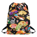 Japanese Hand Fan Pattern Print Drawstring Backpack