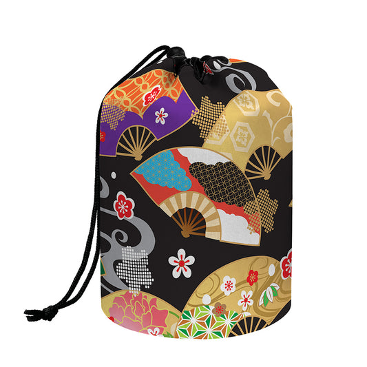 Japanese Hand Fan Pattern Print Drawstring Makeup Bag