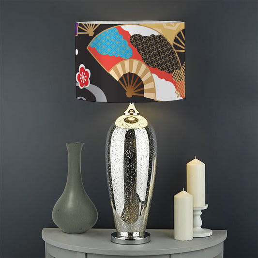 Japanese Hand Fan Pattern Print Drum Lamp Shade