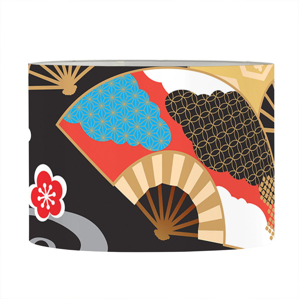 Japanese Hand Fan Pattern Print Drum Lamp Shade