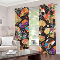 Japanese Hand Fan Pattern Print Extra Wide Grommet Curtains