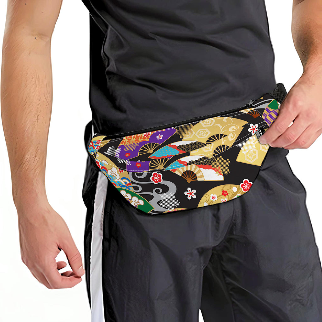 Japanese Hand Fan Pattern Print Fanny Pack