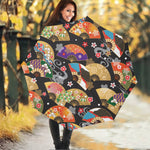 Japanese Hand Fan Pattern Print Foldable Umbrella