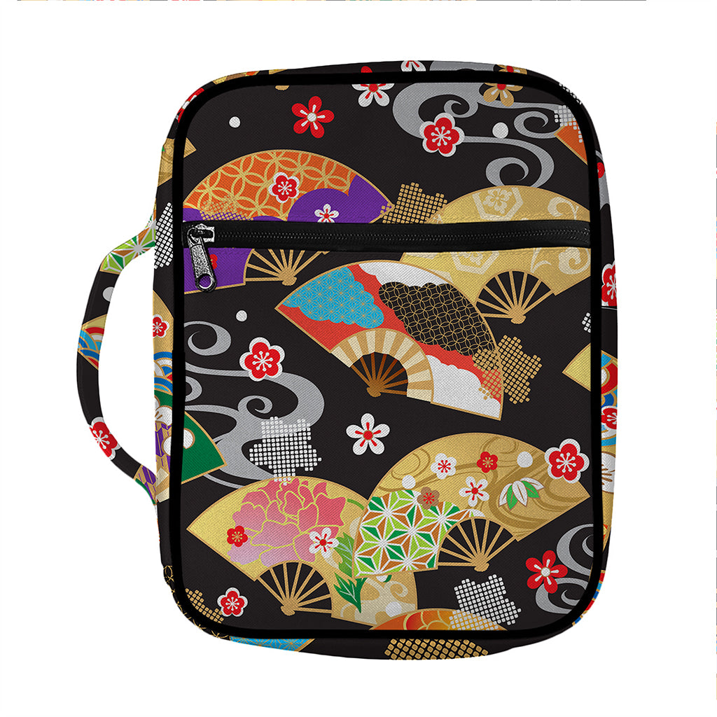 Japanese Hand Fan Pattern Print Front Pocket Bible Bag