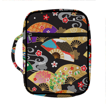 Japanese Hand Fan Pattern Print Front Pocket Bible Bag