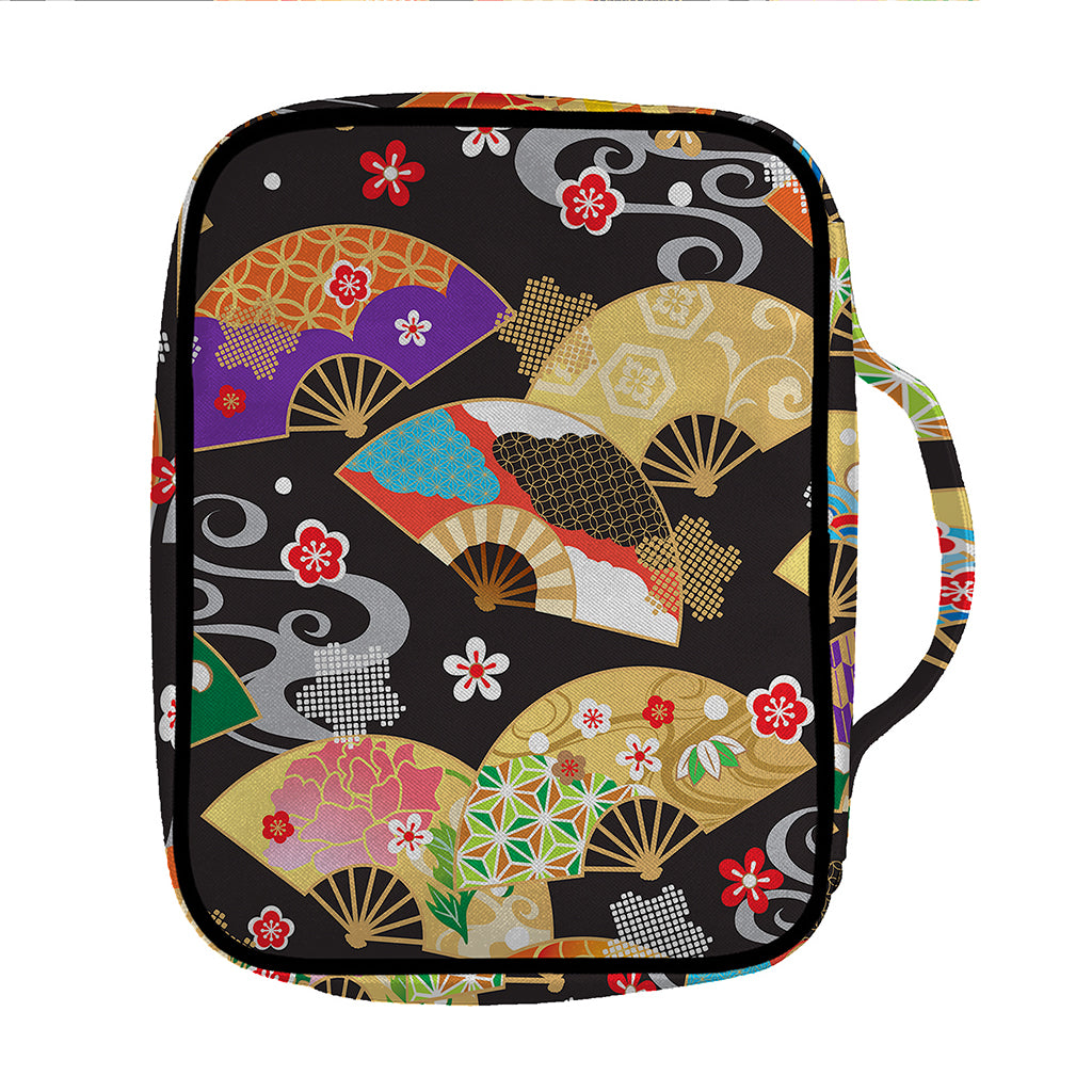 Japanese Hand Fan Pattern Print Front Pocket Bible Bag