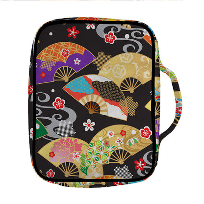 Japanese Hand Fan Pattern Print Front Pocket Bible Bag