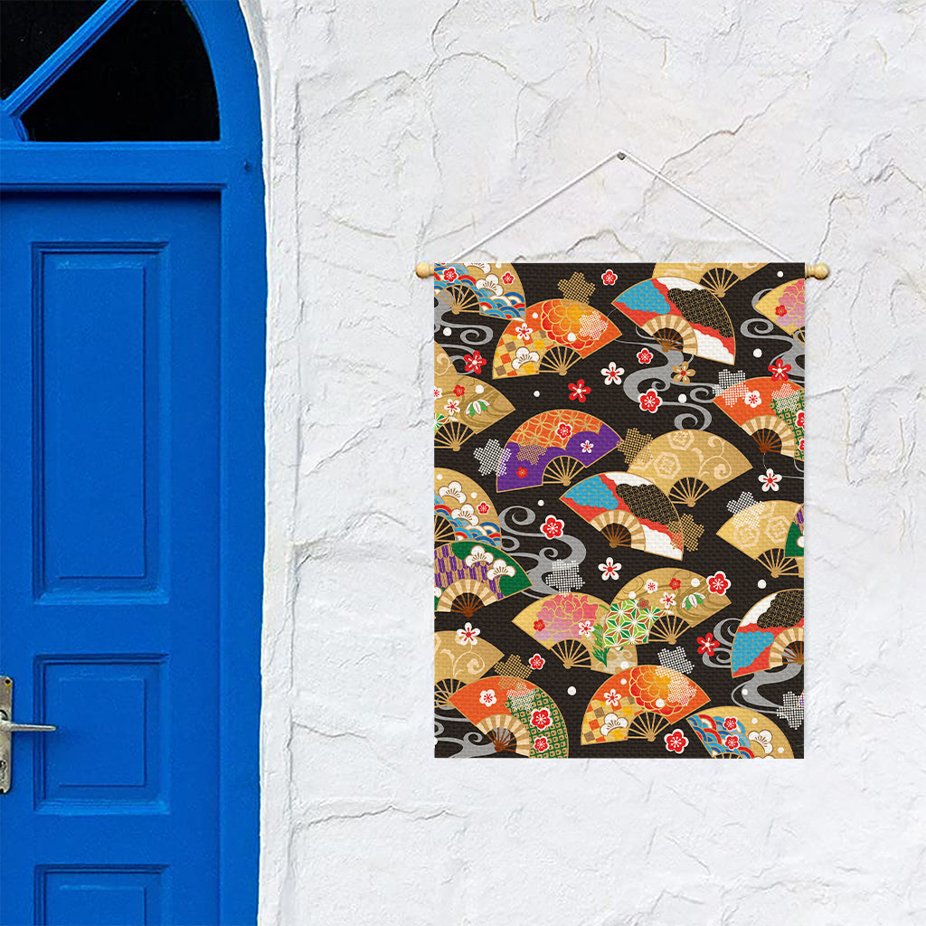 Japanese Hand Fan Pattern Print Garden Flag