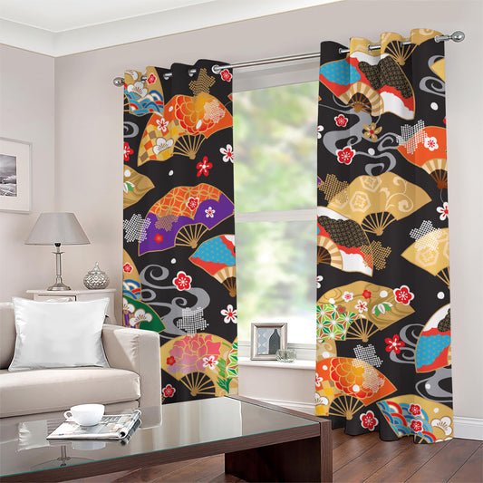 Japanese Hand Fan Pattern Print Grommet Curtains