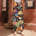 Japanese Hand Fan Pattern Print Harem Pants