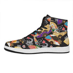 Japanese Hand Fan Pattern Print High Top Leather Sneakers