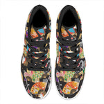 Japanese Hand Fan Pattern Print High Top Leather Sneakers