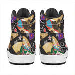 Japanese Hand Fan Pattern Print High Top Leather Sneakers