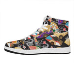 Japanese Hand Fan Pattern Print High Top Leather Sneakers