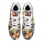 Japanese Hand Fan Pattern Print High Top Leather Sneakers