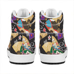 Japanese Hand Fan Pattern Print High Top Leather Sneakers