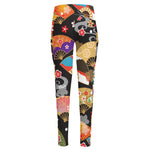 Japanese Hand Fan Pattern Print High-Waisted Pocket Leggings