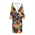 Japanese Hand Fan Pattern Print Hooded Bathrobe