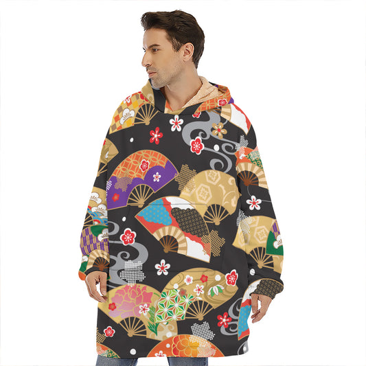 Japanese Hand Fan Pattern Print Hoodie Blanket