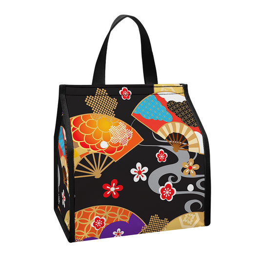 Japanese Hand Fan Pattern Print Insulated Lunch Tote