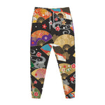 Japanese Hand Fan Pattern Print Jogger Pants