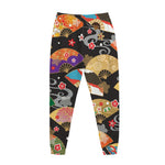 Japanese Hand Fan Pattern Print Jogger Pants
