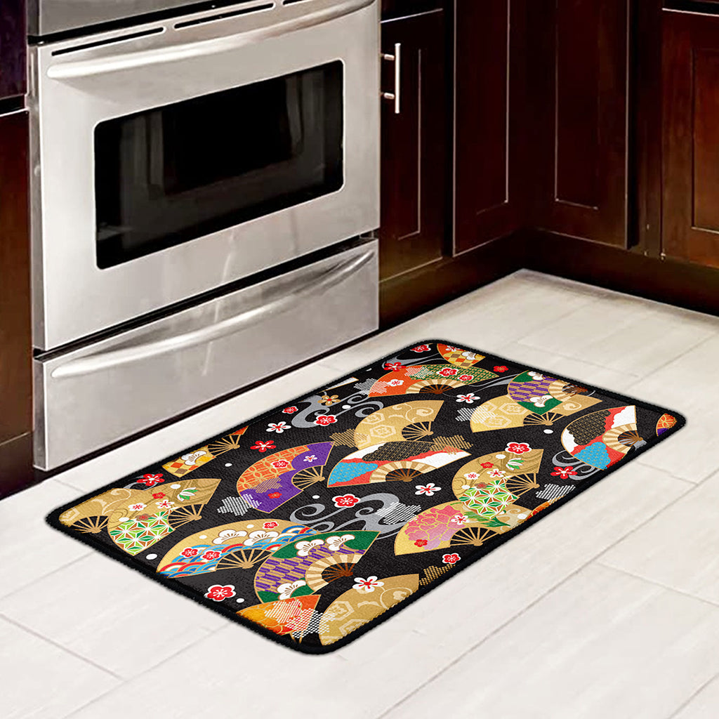 Japanese Hand Fan Pattern Print Kitchen Mat