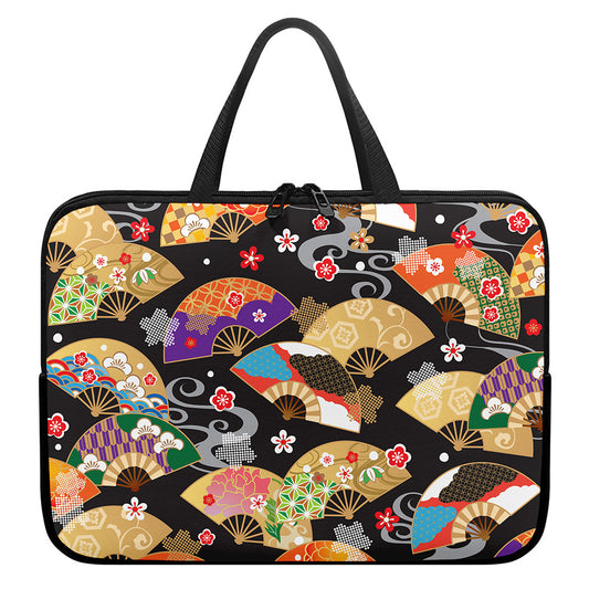 Japanese Hand Fan Pattern Print Laptop Sleeve With Handle