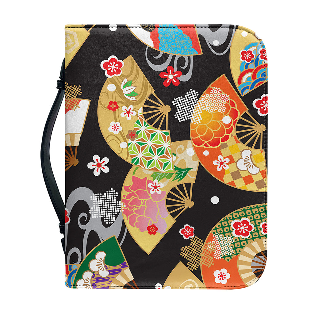Japanese Hand Fan Pattern Print Leather Bible Cover