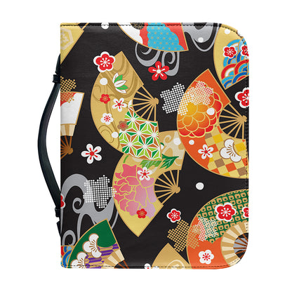 Japanese Hand Fan Pattern Print Leather Bible Cover