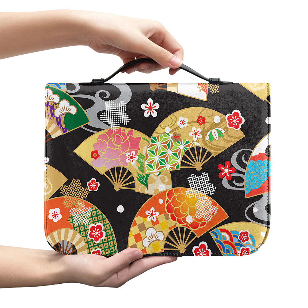 Japanese Hand Fan Pattern Print Leather Bible Cover