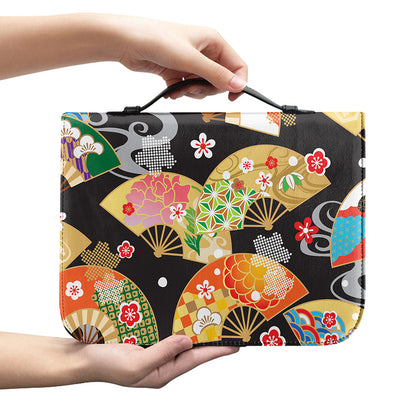 Japanese Hand Fan Pattern Print Leather Bible Cover