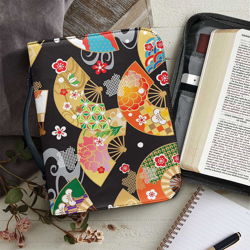 Japanese Hand Fan Pattern Print Leather Bible Cover