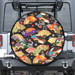 Japanese Hand Fan Pattern Print Leather Spare Tire Cover