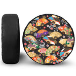Japanese Hand Fan Pattern Print Leather Spare Tire Cover