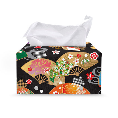 Japanese Hand Fan Pattern Print Leather Tissue Box Cover