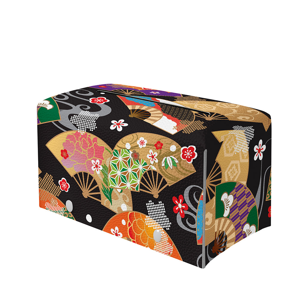 Japanese Hand Fan Pattern Print Leather Tissue Box Cover