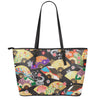 Japanese Hand Fan Pattern Print Leather Tote Bag